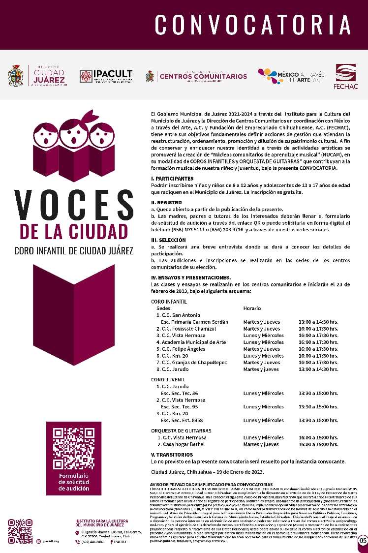 Abre coro infantil y juvenil Voces de la Ciudad convocatoria 2023