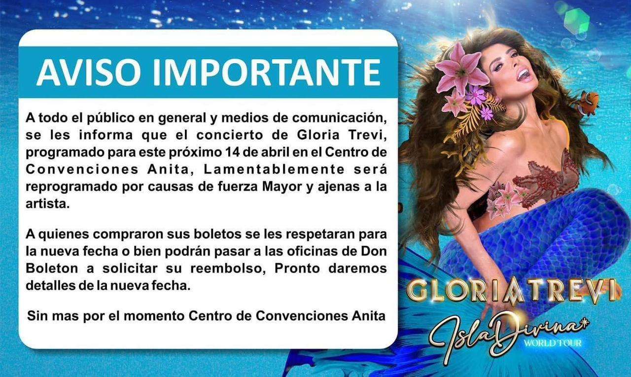 Posponen concierto de Gloria Trevi en Ciudad Juárez