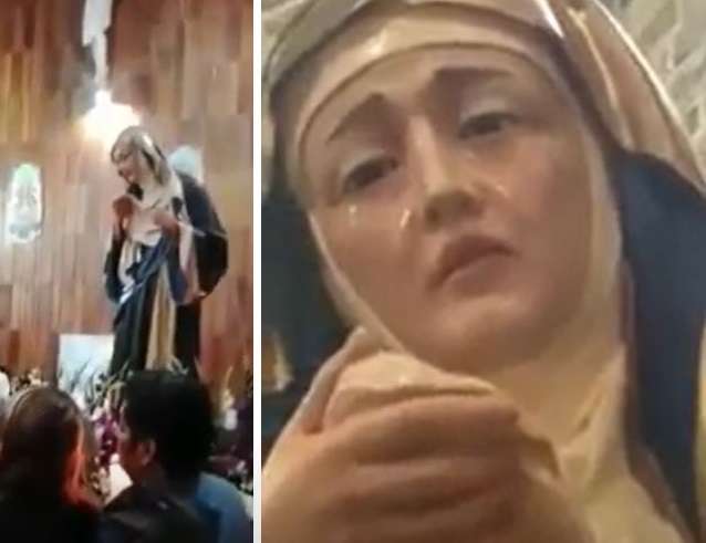 Captan a figura de la Virgen María llorando durante misa
