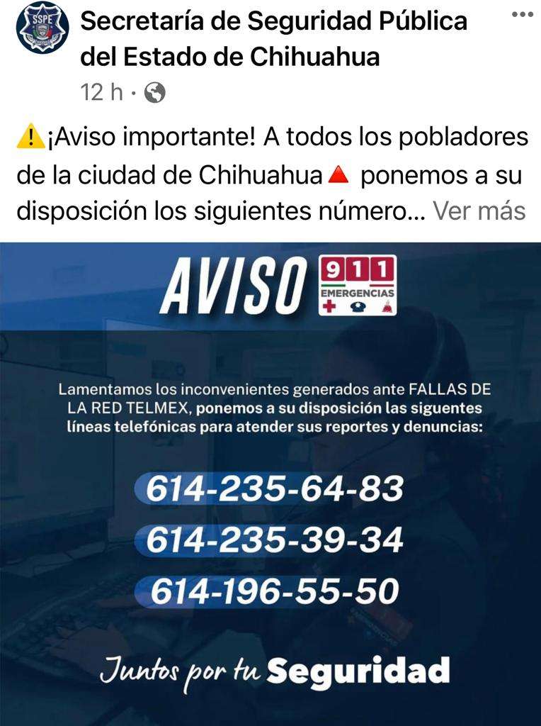 Pone a disposición SSPE línea de emergencia por falla de Telmex 
