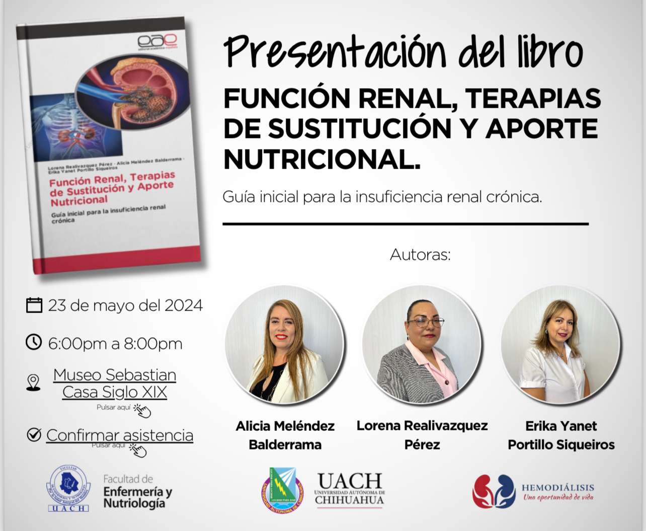 Invitan a la Presentación del libro función renal, terapias de sustitución y aporte nutricional