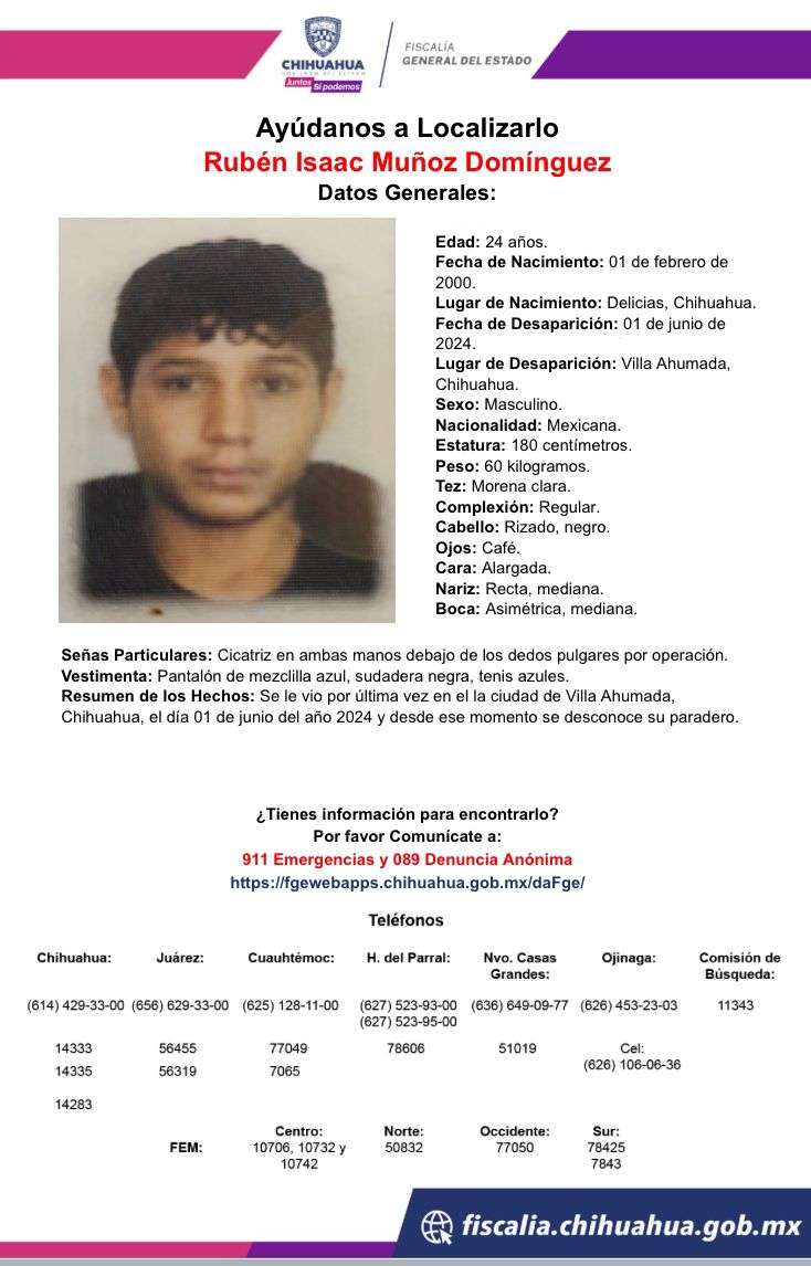 Solicitan apoyo a la ciudadanía para encontrar Rubén Isaac Muñoz 