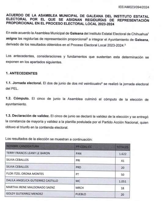 Asignan tres regidurías pluris a MC en Galeana