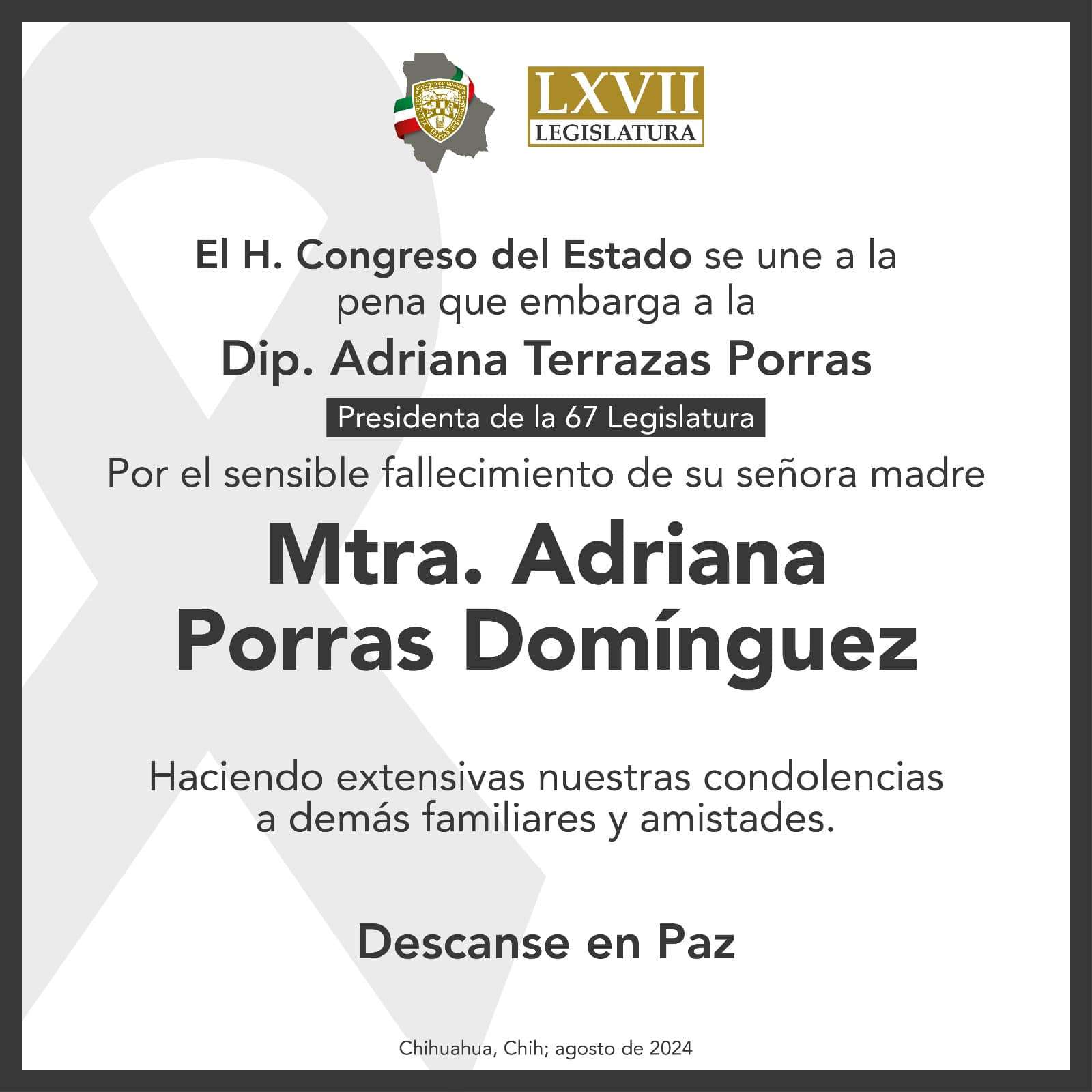 Fallece la maestra Adriana Porras Domínguez