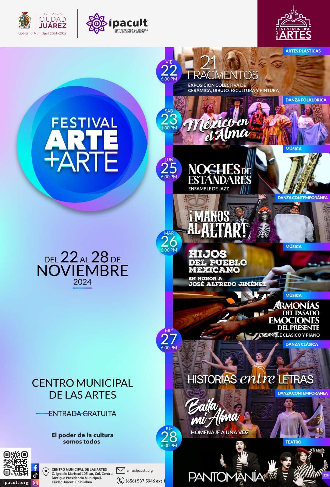  Invitan al Festival Arte+Arte del 22 al 28 de noviembre en el CMA