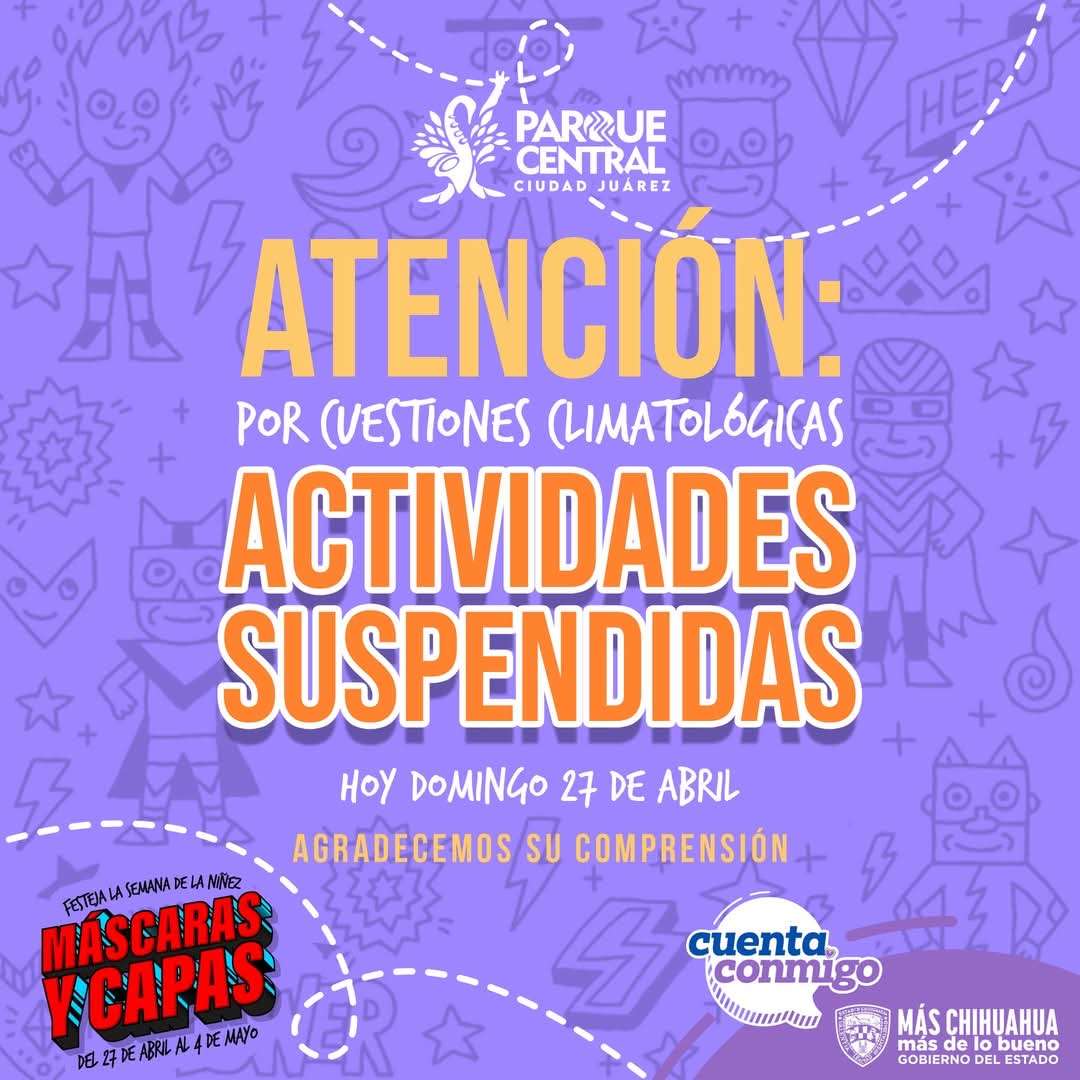 Suspenden actividades en Parque Central por el clima