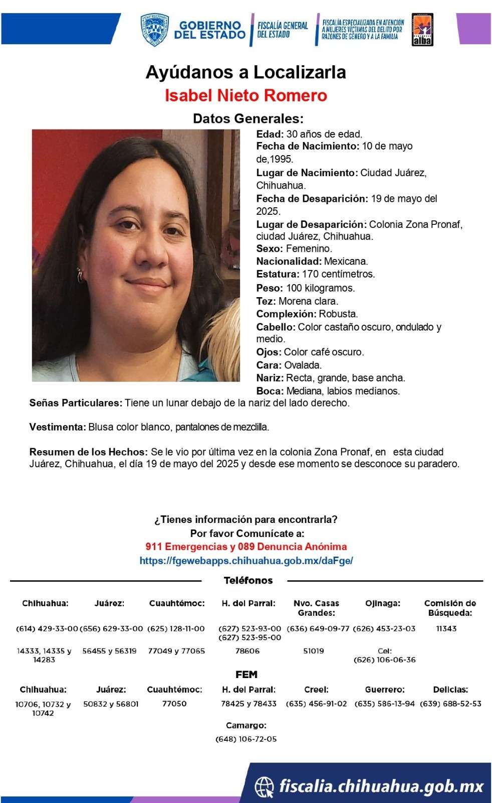 Buscan a mujer de 30 años desaparecida en la Zona Pronaf