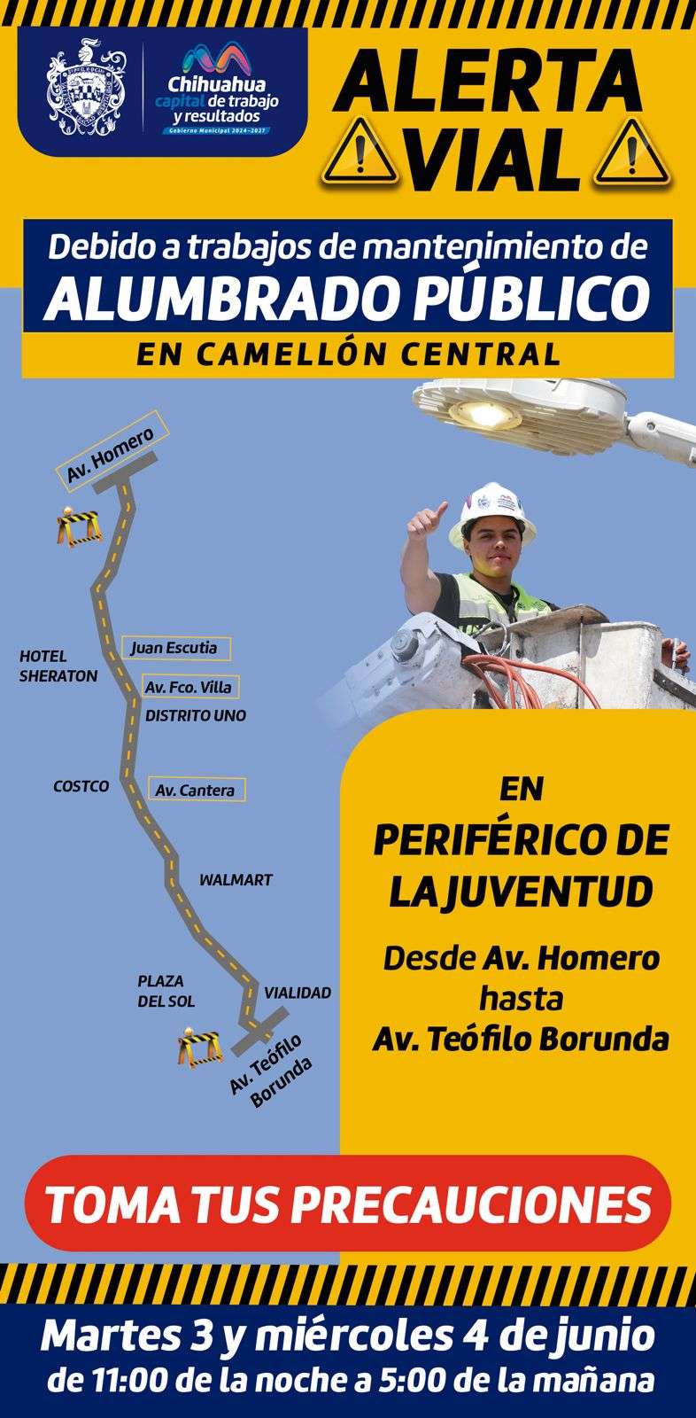 Alistan mantenimiento a luminarias del Periférico de la Juventud