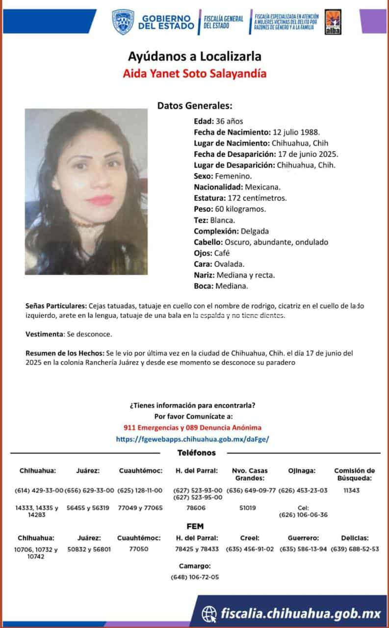 Piden ayuda para localizar a Aída Yanet Soto Salayandía