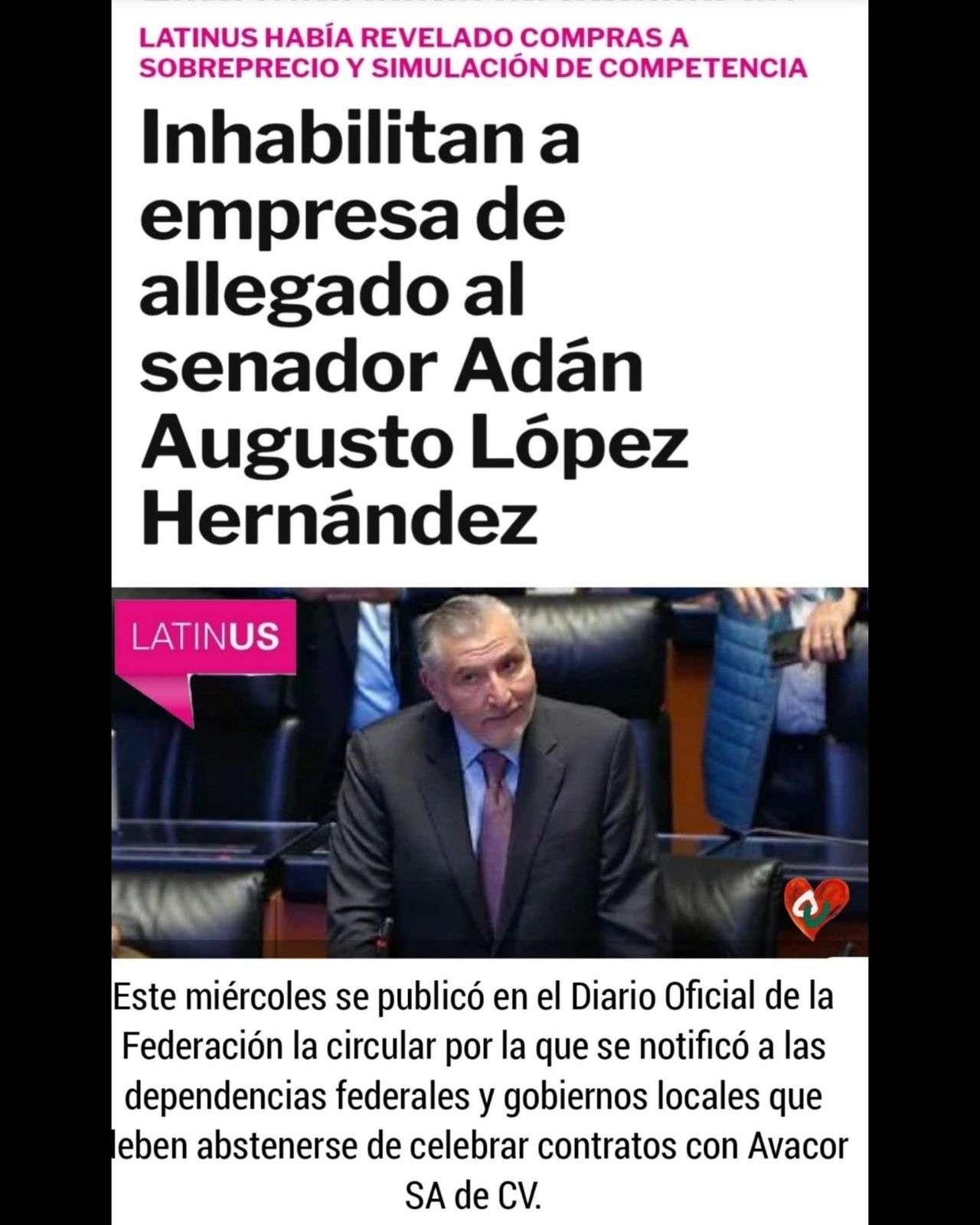 Inhabilitan a empresa de allegado al Senador Adán Augusto López 