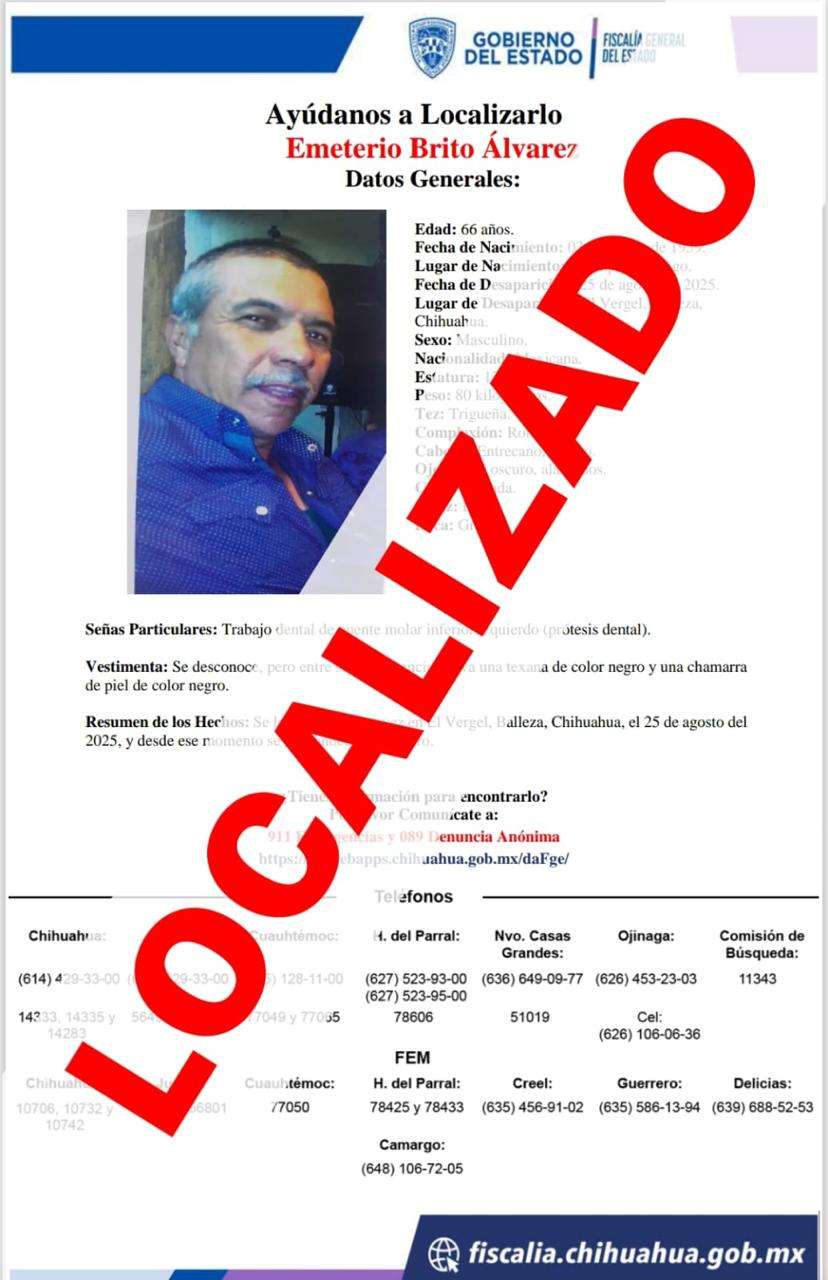 Hallan a adulto mayor desaparecido en El Vergel