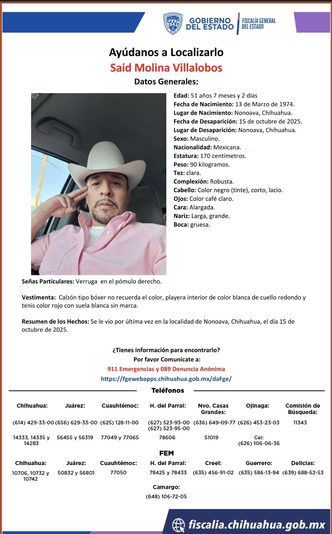 Buscan a Said; desapareció en Nonoava