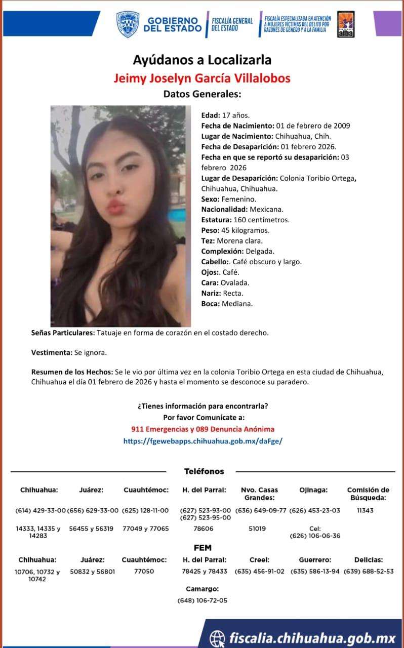 Buscan a jovencita desaparecida en la colonia Toribio Ortega