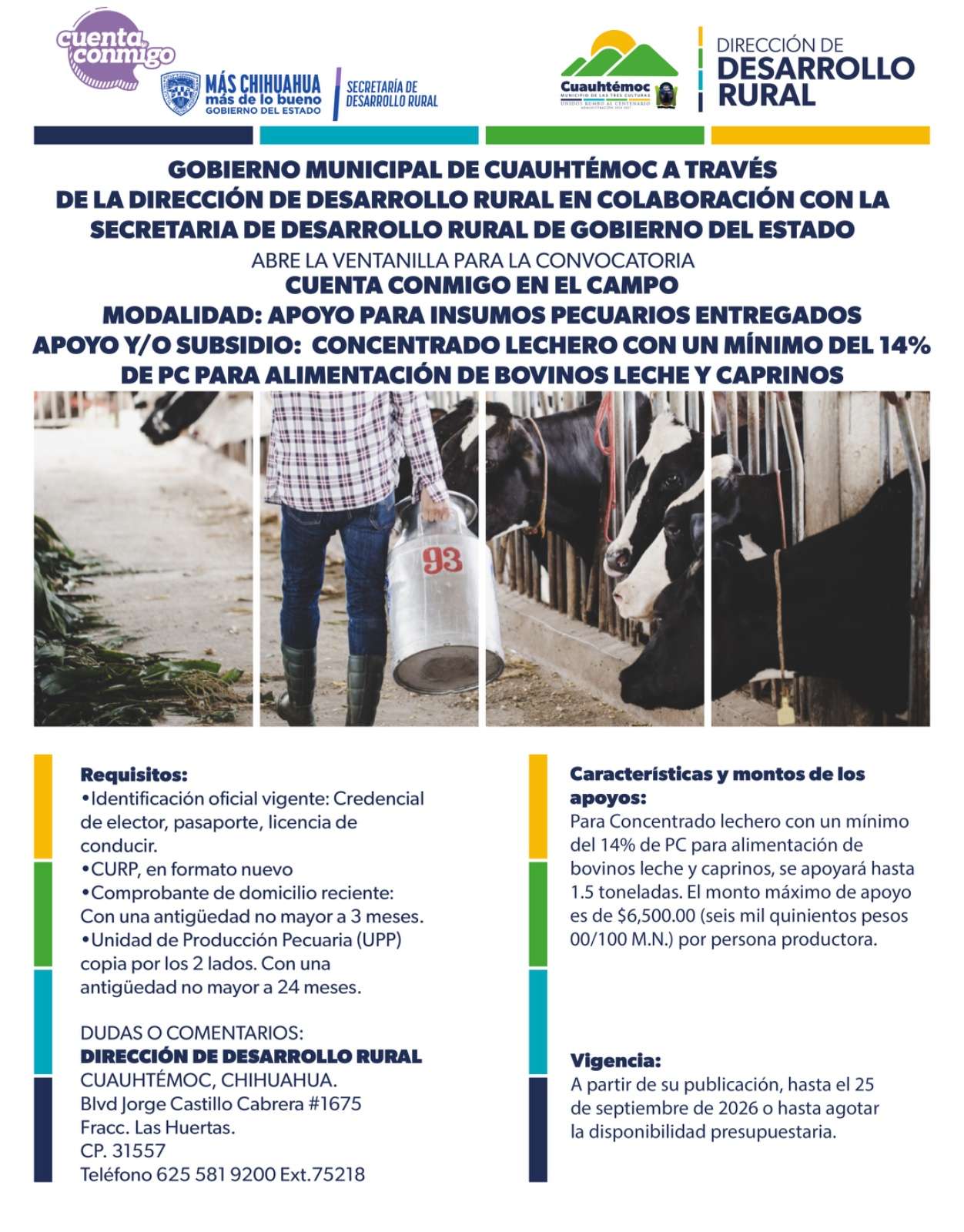 Abren convocatoria de apoyo para productores lecheros en Cuauhtémoc