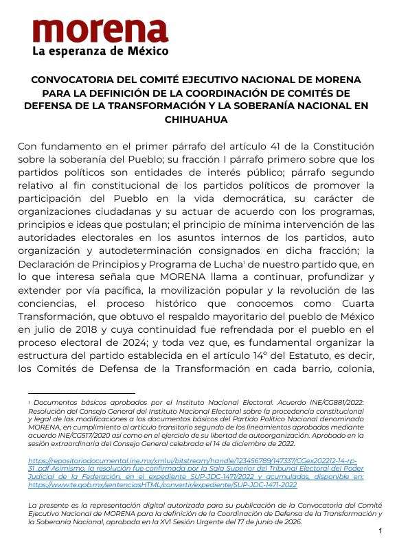Registro de aspirantes a coordinación estatal en Chihuahua será el 23 de junio