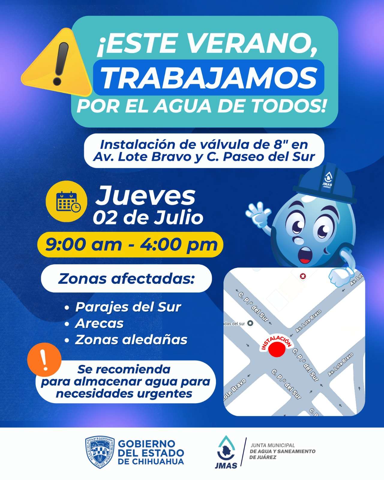 Instalará JMAS nueva válvula en Avenida Lote Bravo y Paseo del Sur