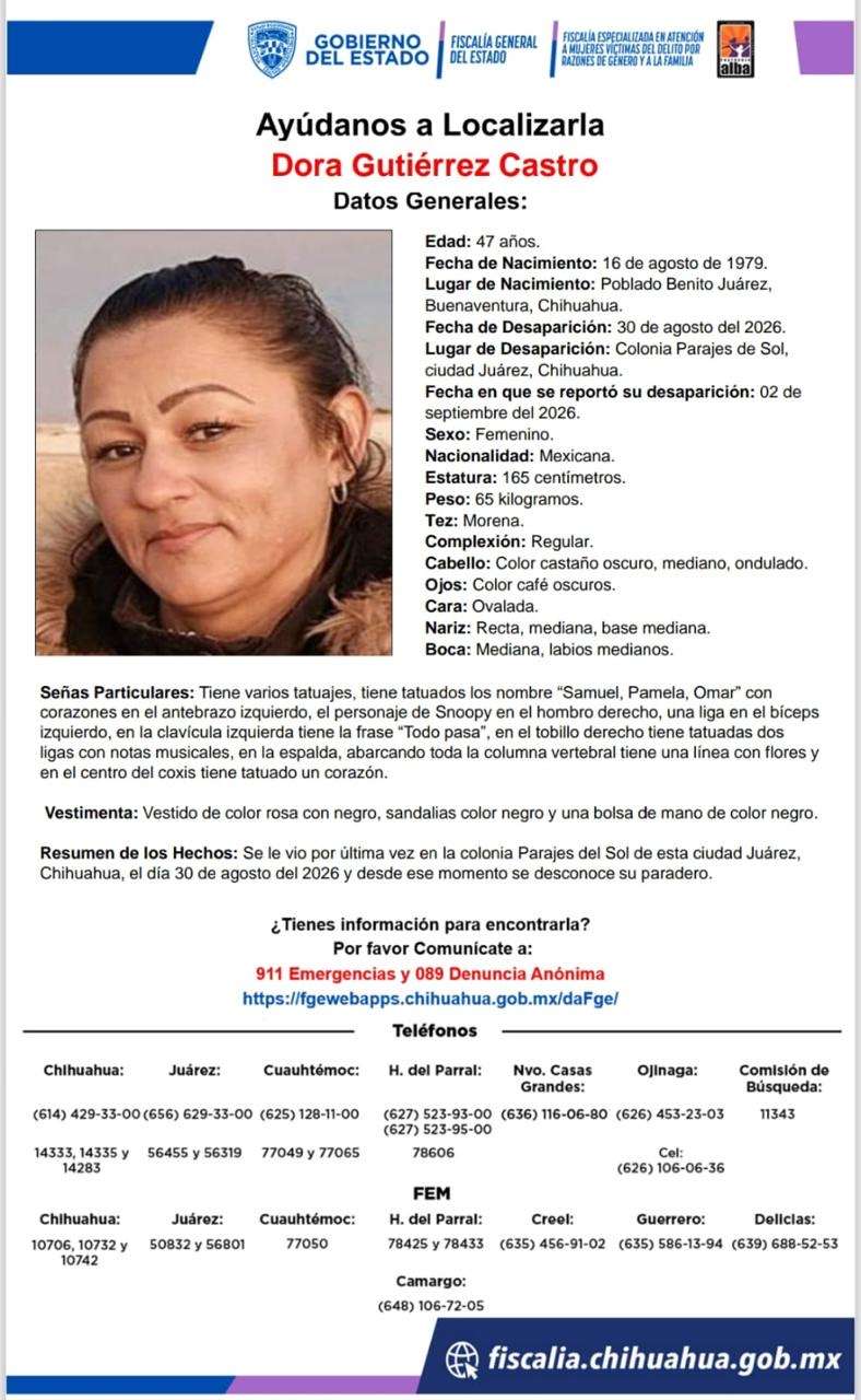 Buscan a Dora Gutiérrez, desaparecida en Parajes del Sol