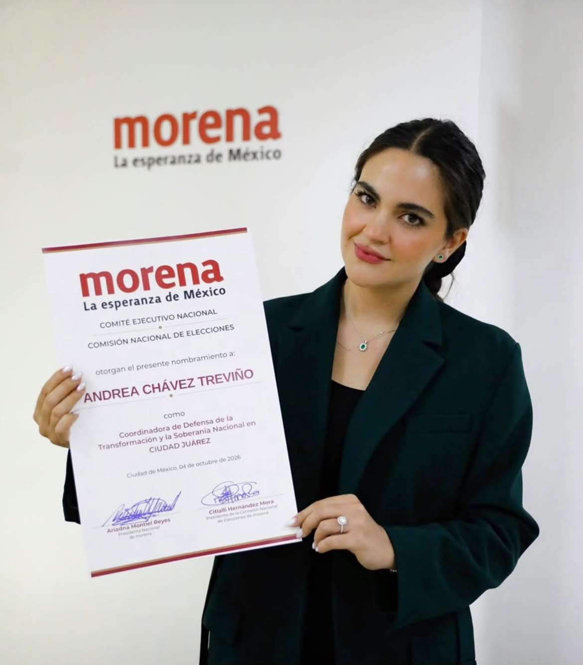 Morena designa a Andrea Chávez coordinadora municipal de la Transformación en Juárez 